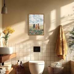Framed Dog Canvas Wall Art, Cute Three Dogs in Flower Field Pictures Wall Dec…