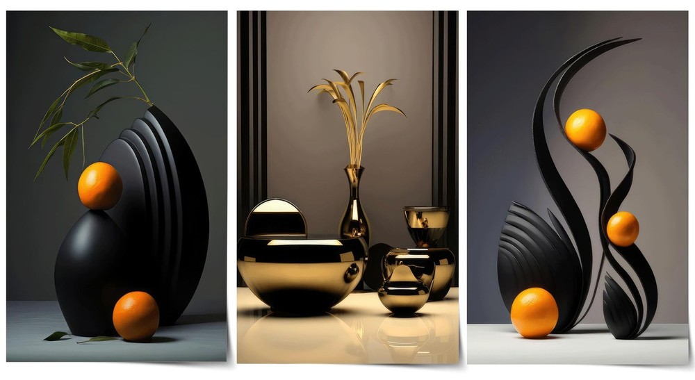 3Pcs Black Abstract Wall Art Modern Still Lifes Ceramic Wall Deco Pictures or…