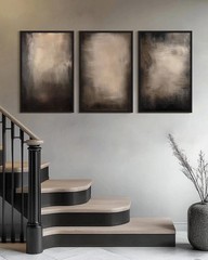 Abstract Framed Wall Art Huge 24x36in Earthy in Deep Brown and Beige Tones Mo…
