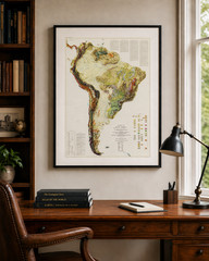 South America Geological Map Wall Art – Vintage 2D Topographic Poster Print Deco