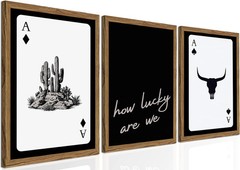Western Wall Art Set of 3, Southwestern Cowboy Playing Card Wall Decor, Longhorn