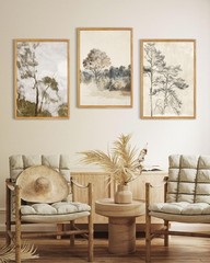UPWOIGH Large Framed Wall Art, Set of 3 Vintage Muted Landscape Prints, 16×24…