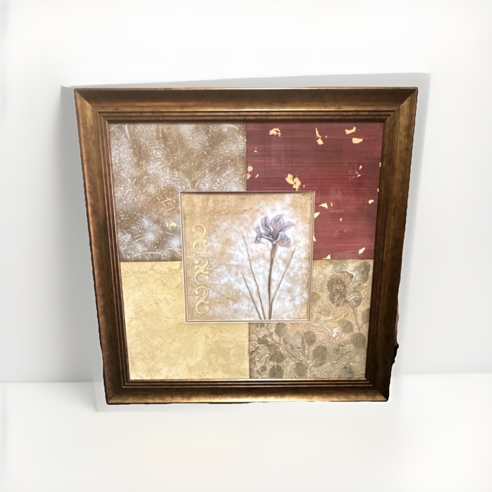 Framed Floral Art Print with Gold Accents Square Contemporary Decorative