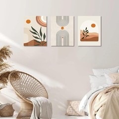 Stylish Boho Wall Art Set of 3 with Geometric Illustrations Ready to Hang