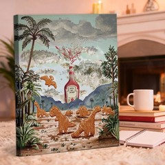 Funny Dinosaur Nuggets Wall Art, Volcano Eruption Ketchup Bottle Canvas Paint…