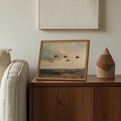 Vintage Flying Duck Landscape Canvas Wall Art, Mallard Duck Wall Decor, Rusti…