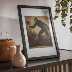 BIGFOOT BOTANICAL Poster Print, SASQUATCH Flower Wall Art, Cryptid Floral Decor