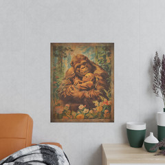 Vintage SASQUATCH FAMILY Wall Art, BIGFOOT Flower Poster, Cryptid Botanical Yeti