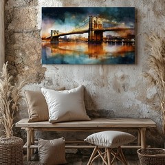 Abstract Brooklyn Bridge cityscape canvas wall art modern urban night print