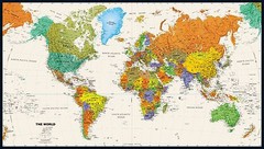 World Wall Map Colorful Tyvek Contemporary Updated 28.5″ x 50″
