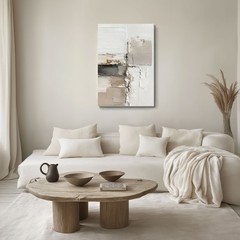 Abstract Beige Taupe Brown Oil Painting Print on Framed Canvas Wall Art, Neutral