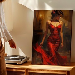 Canvas Sexy Woman Red Dress Oil Painting Romantic Living Bedroom Office Print