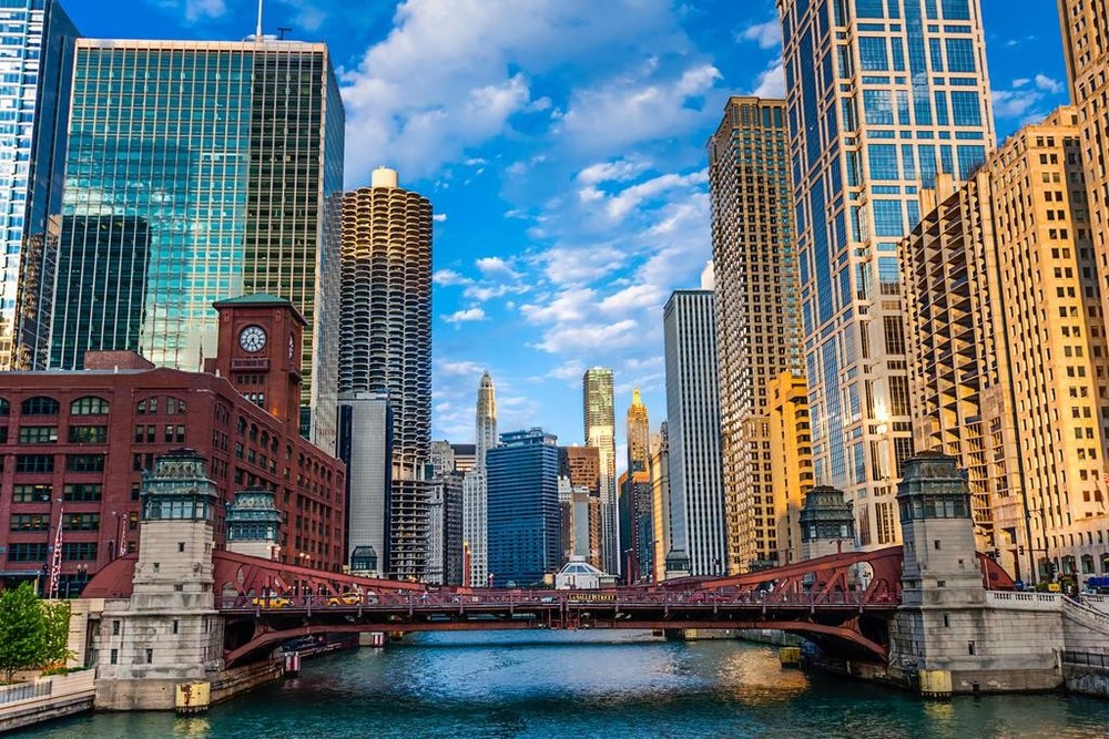 Chicago River Corridor Skyline Photo Art Print Poster 24×36 inch