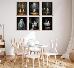 6Pcs Ghost Halloween Wall Art Gothic Poster Set 8x10in
