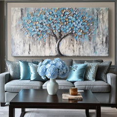 Abstract Tree of Life Canvas Art – Modern Blue Wall Decor for Home 50x100cm