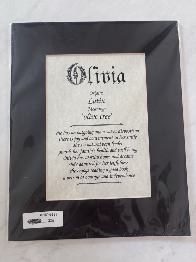 Olivia Name Meaning Wall Art Includes Black Mat No frame Latin
