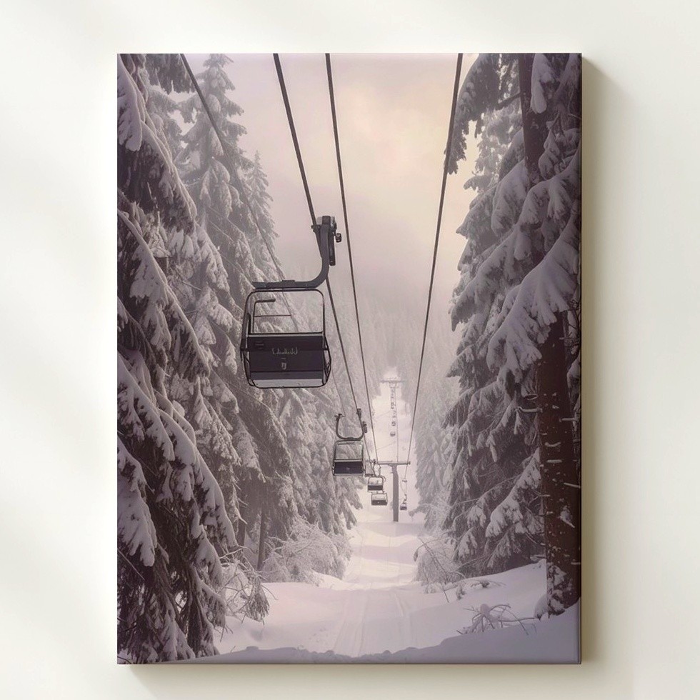 Ski Lift In Winter Forest Journey Through Snow-Covered Pines Embark On