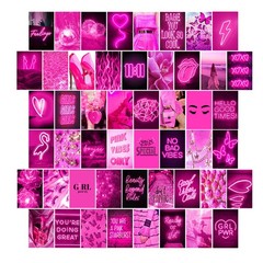 Pink Neon Wall Collage Kit Aesthetic Pictures, Trendy Room Decor for Teen Gir…
