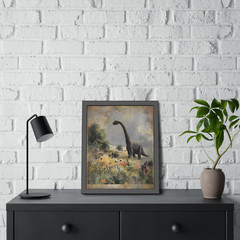 Vintage DINOSAUR BOTANICAL Wall Art, Jurassic Flower Decor, Dino Floral Print