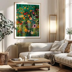 Gustav Klimt Floral Poster | Colorful Botanical Wall Art, Nature Landscape Print