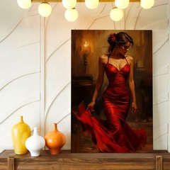 Canvas Sexy Woman Red Dress Oil Painting Romantic Living Bedroom Office Print