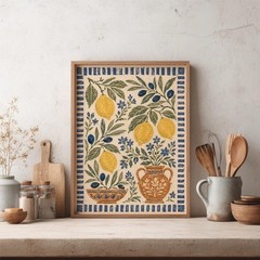Mediterranean Lemon Wall Art, Vintage Botanical Tuscan Kitchen Decor