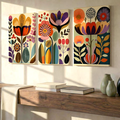 3 Pieces Mid Century Modern Floral Large Wall Art Set for Bedroom Set Of 3
