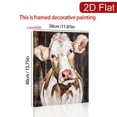 Rustic Farm Cow Impasto Canvas Wood Frame Wall Decor Gift