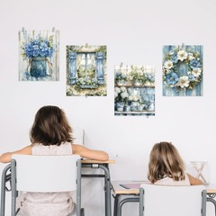 BESERH Blue and White Floral Wall Decor, Cottagecore 10×8, Bookish-I