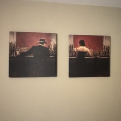 2-Piece Bar Scene Couple at Bar Wall Art Prints Set, Horizontal Red/Black