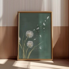Dandelion Wall Art Green Botanical Print Modern Floral Poster Nature Home Decor