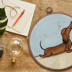 Vintage Dachshund Dog Wall Art Decor, Retro Wiener Dog Canvas Print Round Wal…
