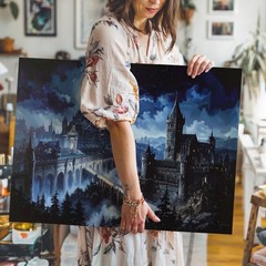 Canvas Moonlit Fantasy Wall Art Architecture Dark Cityscape Illuminated Bright