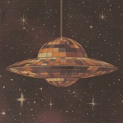 UFO DISCO BALL Wall Art, Retro Sci-fi Star Poster, Alien Celestial Space Decor