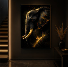 Black & Gold Kintsugi Style Elephant Canvas Wall Art – Luxury Wildlife Decor