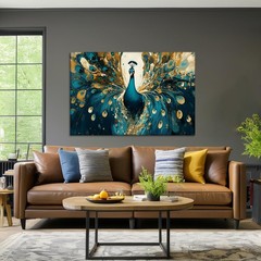 Peacock Wall Art – Green and Gold Picture 18″L x 12″W, Peacock-6