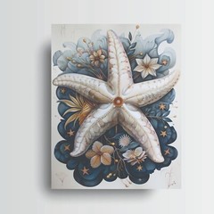 11×14 White Blue Starfish Coastal Beach Canvas Wall Art