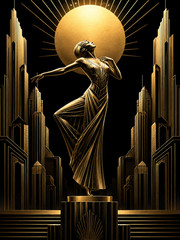 Art Deco Gold Flapper Dancer Canvas Wall Art New York Poster Print