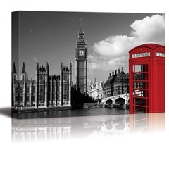 Pop of Color on a Red Telephone Booth in London – Canvas Art – 16×24 inches