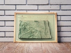 North Dakota Map, North Dakota 2D Relief Map – 2D Flat Print