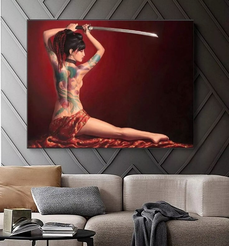 Japanese Geisha Woman Samurai Tattoo Poster Wall Art Poster