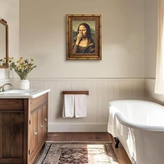 Vintage Gold Carving Frame Mona Lisa Canvas Wall Art – Funny Bathroom Decor, 9×1