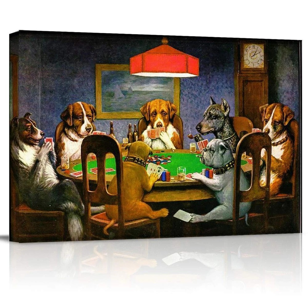 Canvas Print Wall Art – Pokers Dogs Dogs Playing Cards – Wall Decor Modern Ar…