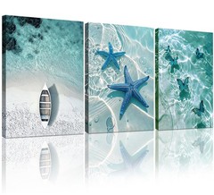 Blue Ocean Canvas Wall Art Coastal Starfish Painting Prints Beach Nature Pict…