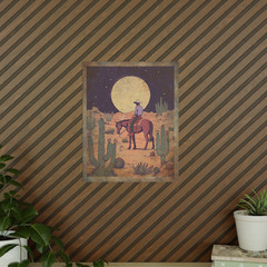 Vintage WESTERN COWBOY MOON Wall Art, Celestial Americana Desert Cactus Decor