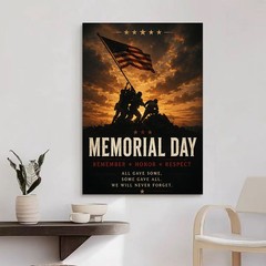 Memorial Day Canvas Wall Art Patriotic American Flag Decor Military Veteran Gift