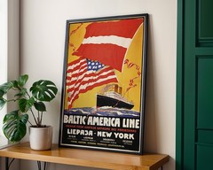 Baltic-America Line Liepaja-New York Retro Travel Poster