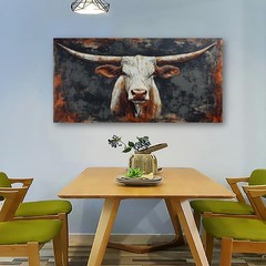 Rustic Western Cow Painting Print Wall Art Mural Wall Picture,DIY Framed 24″x48″