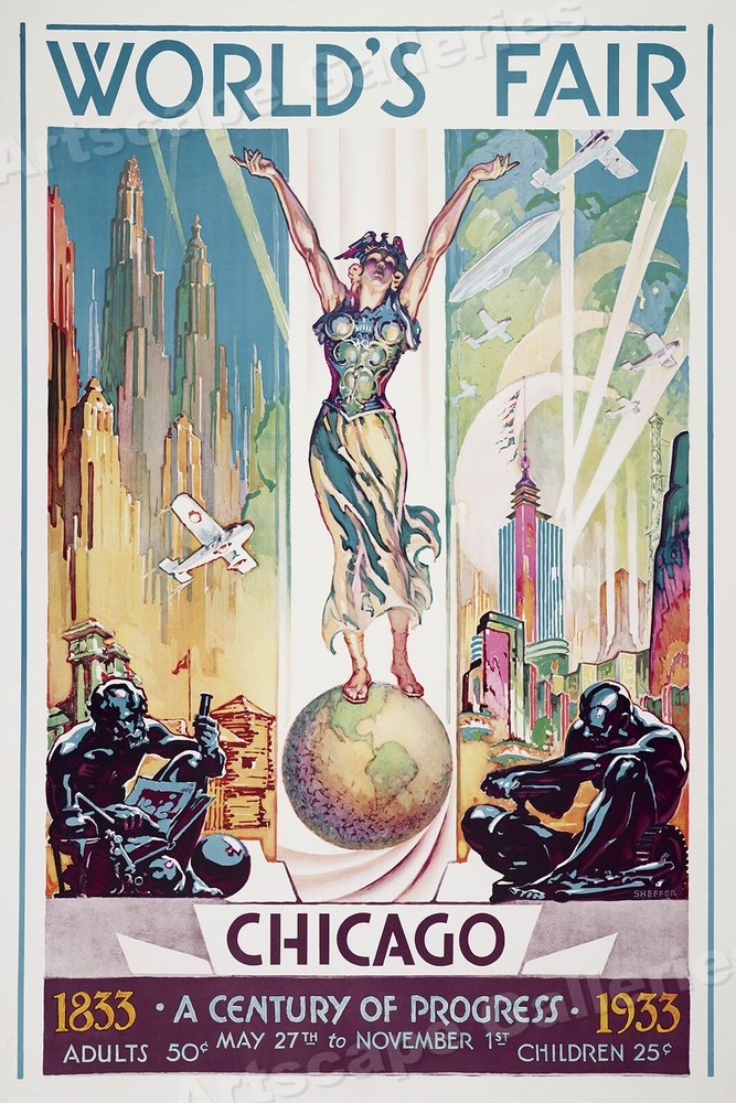 1933 Art Deco Chicago World’s Fair Classic Vintage Travel Poster – 24×36