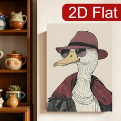 Framed Canvas Cool Gentleman Duck Retro Portrait 2D Flat Home Wall Decor Gift